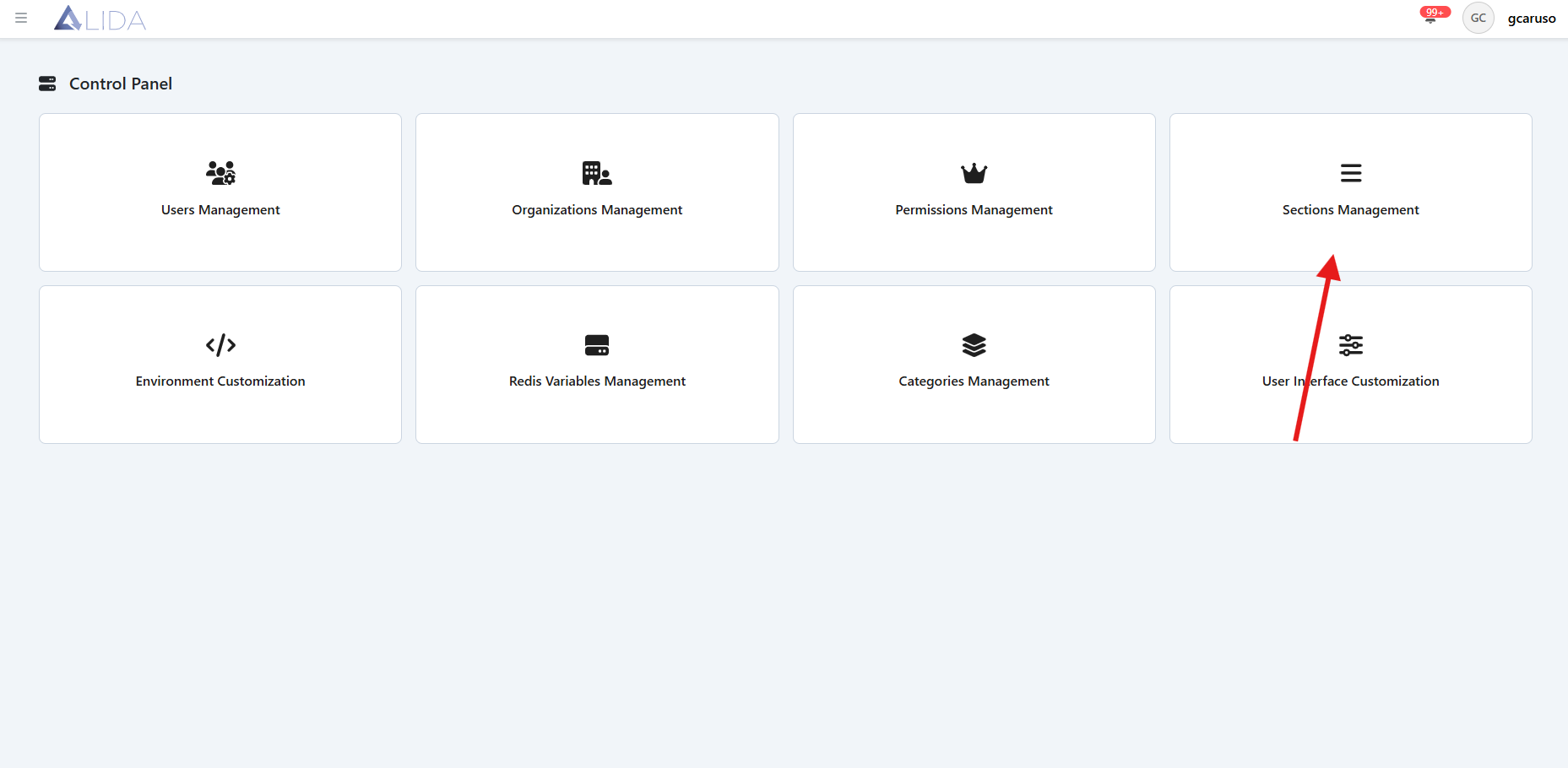 control-panel-page-with-sections-highlighted