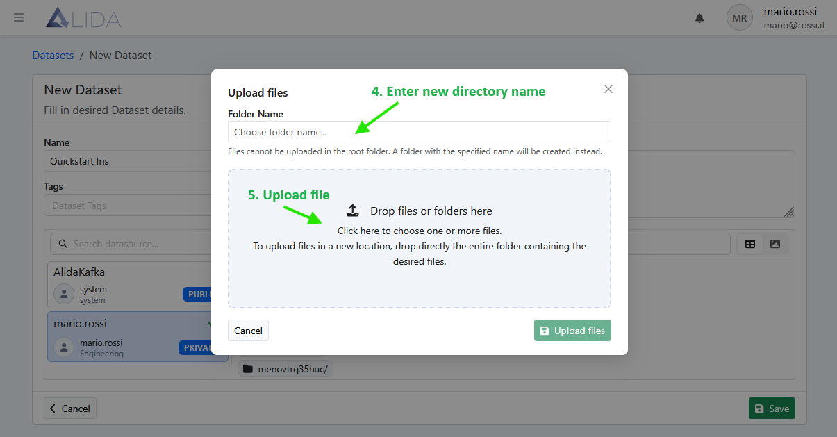 upload dataset dialog